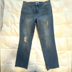 Size 30, high rise, straight leg jeans.